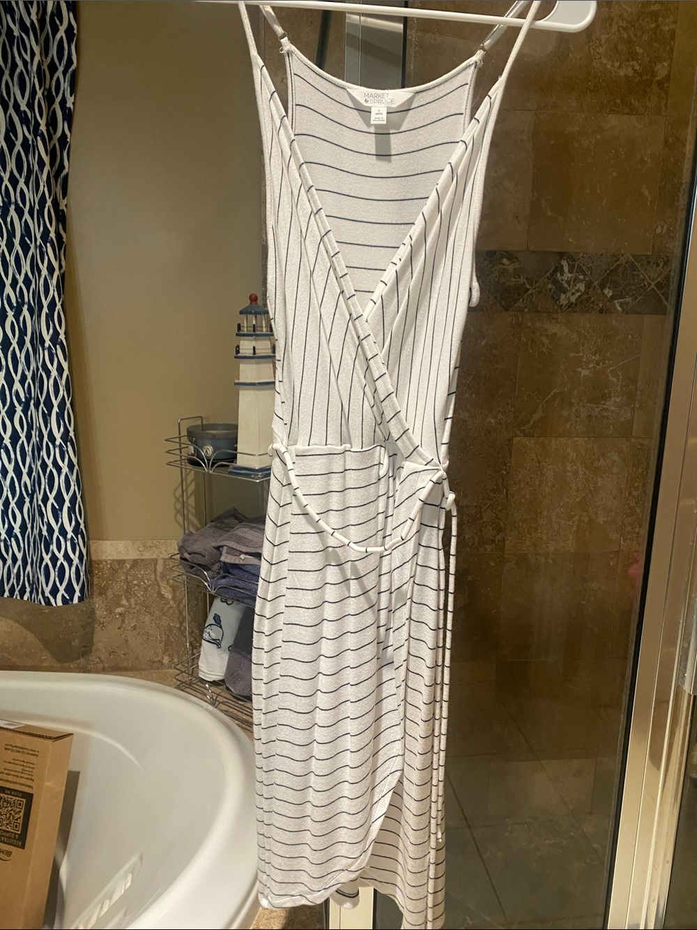 Madewell White Dress with blackPinstripes midi  Wrap